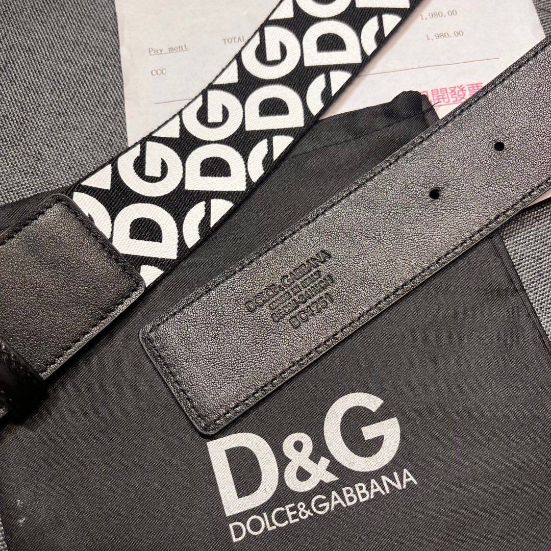 DG宽3.8cmDolce&Gabbana新款男士织带印花腰带搭配进口头层牛皮