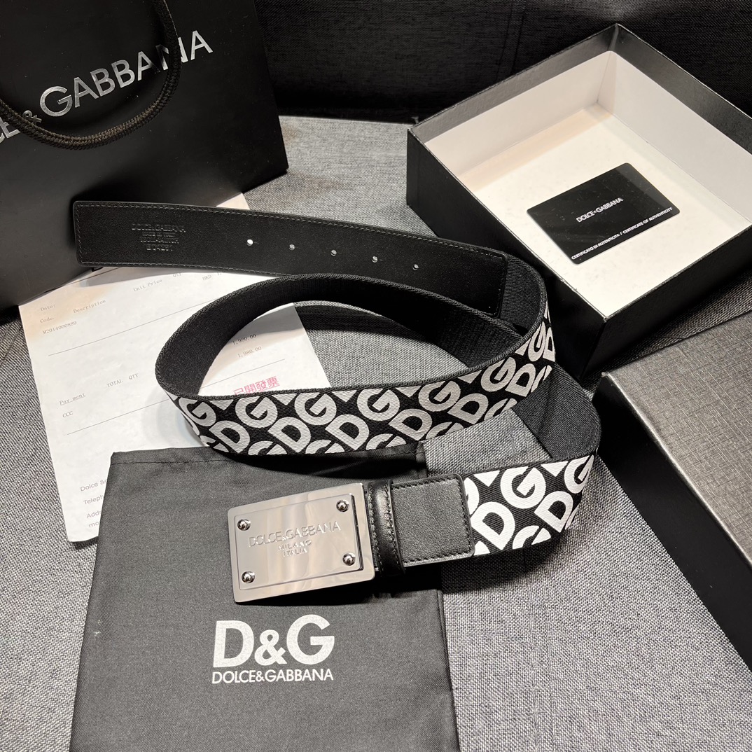 DG宽3.8cmDolce&Gabbana新款男士织带印花腰带搭配进口头层牛皮