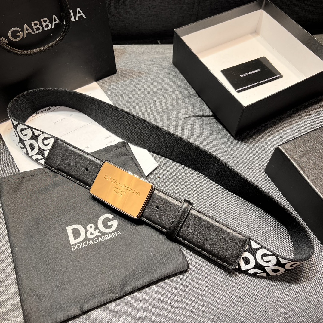 DG宽3.8cmDolce&Gabbana新款男士织带印花腰带搭配进口头层牛皮