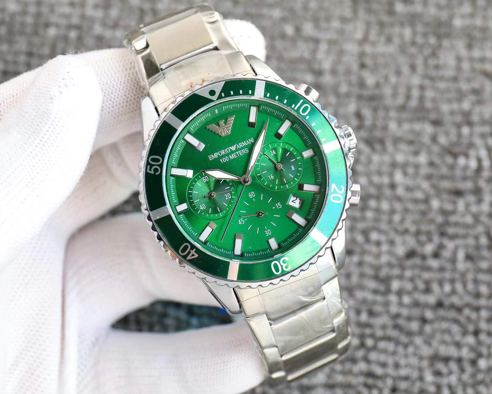 💰225！配全套包装（下单备注颜色画圈）阿玛尼真六针计时功能，水鬼系列，男士精品商务腕表，巧克力经典配色，柳叶指针采用刻度设计，蝴蝶双按扣，镌刻鹰形LOGO，细节品质感体验别具一格的时尚大方的设计！
