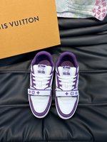 Louis Vuitton Shoes Sneakers Splicing Unisex Cowhide Rubber Vintage Casual