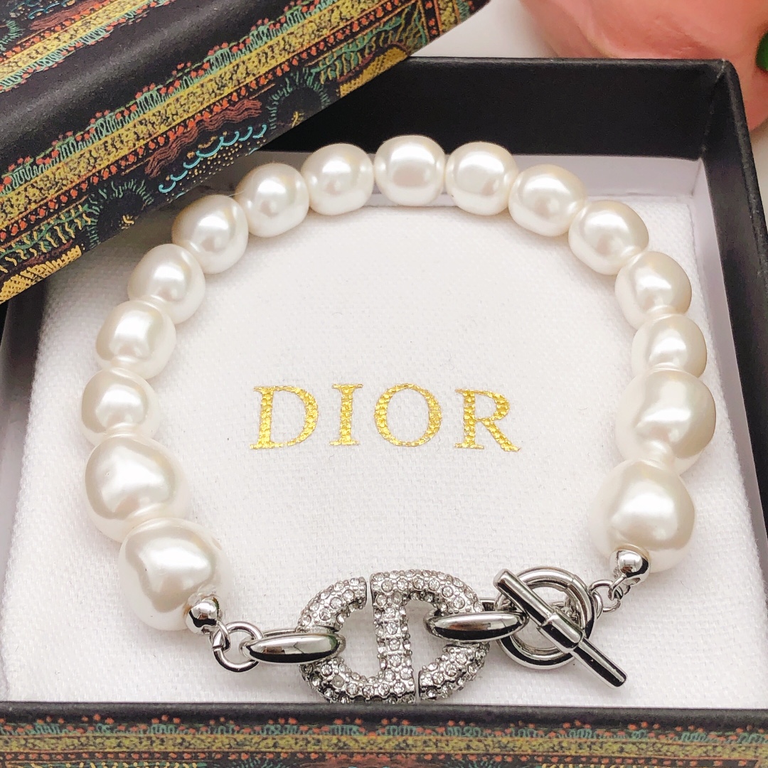 Dior Jewelry Bracelet Silver Yellow Set With Diamonds Brass