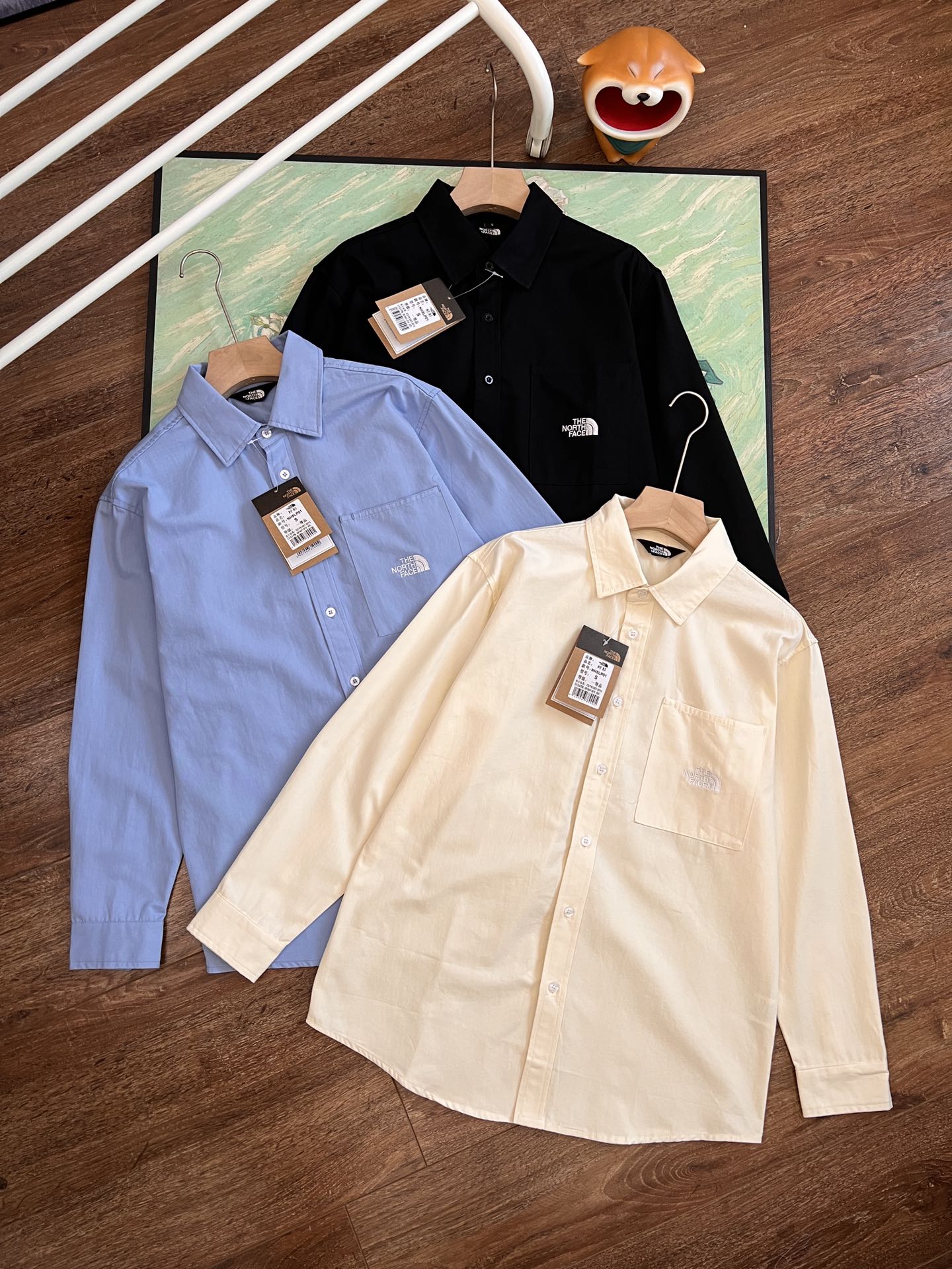 Korean Order: The North Face Embroidered Logo Shirt, Urban Style, Pure Cotton, Couples. - 图片 1