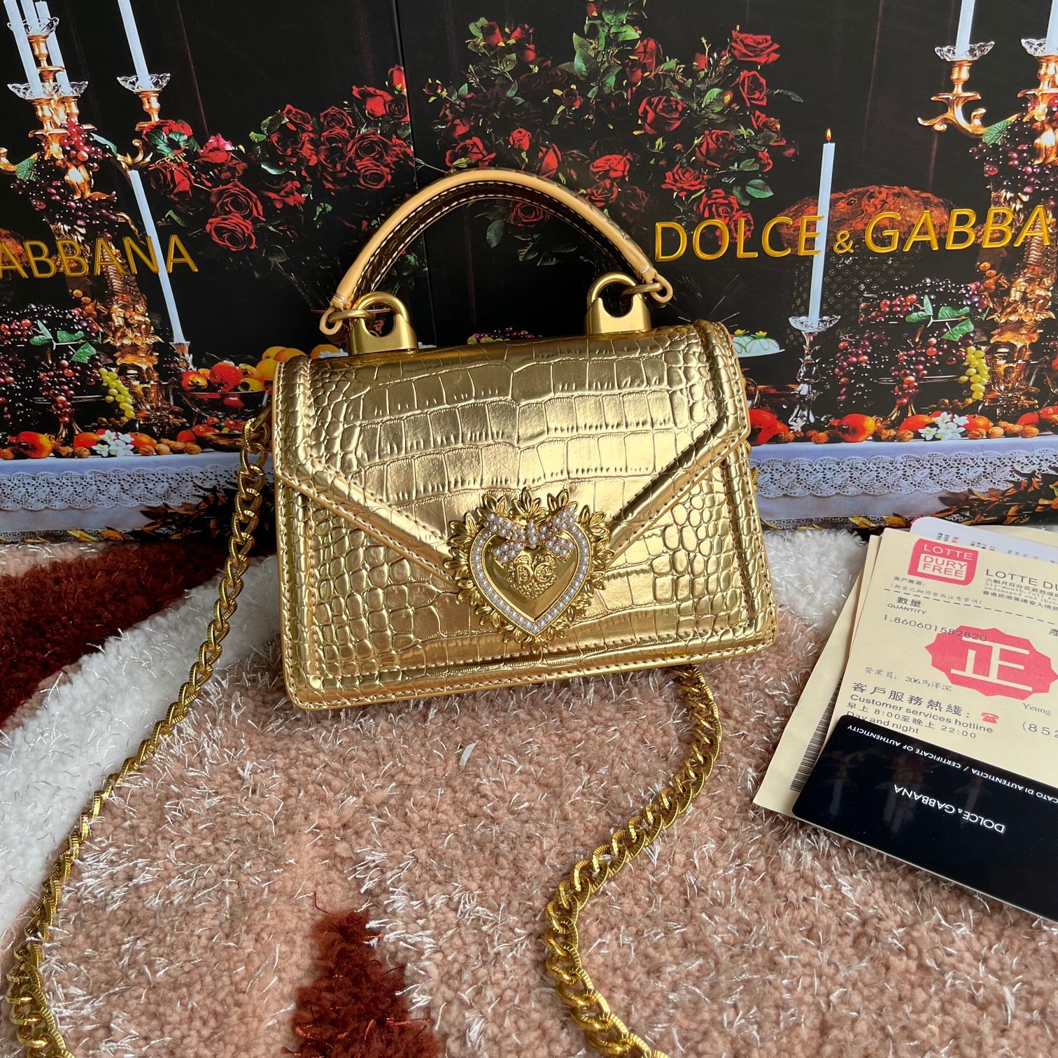 Dolce&Gabbana杜嘉班纳链条手提斜挎包款号6613鳄鱼纹原单细腻手工制造进口牛皮配以原厂五金包