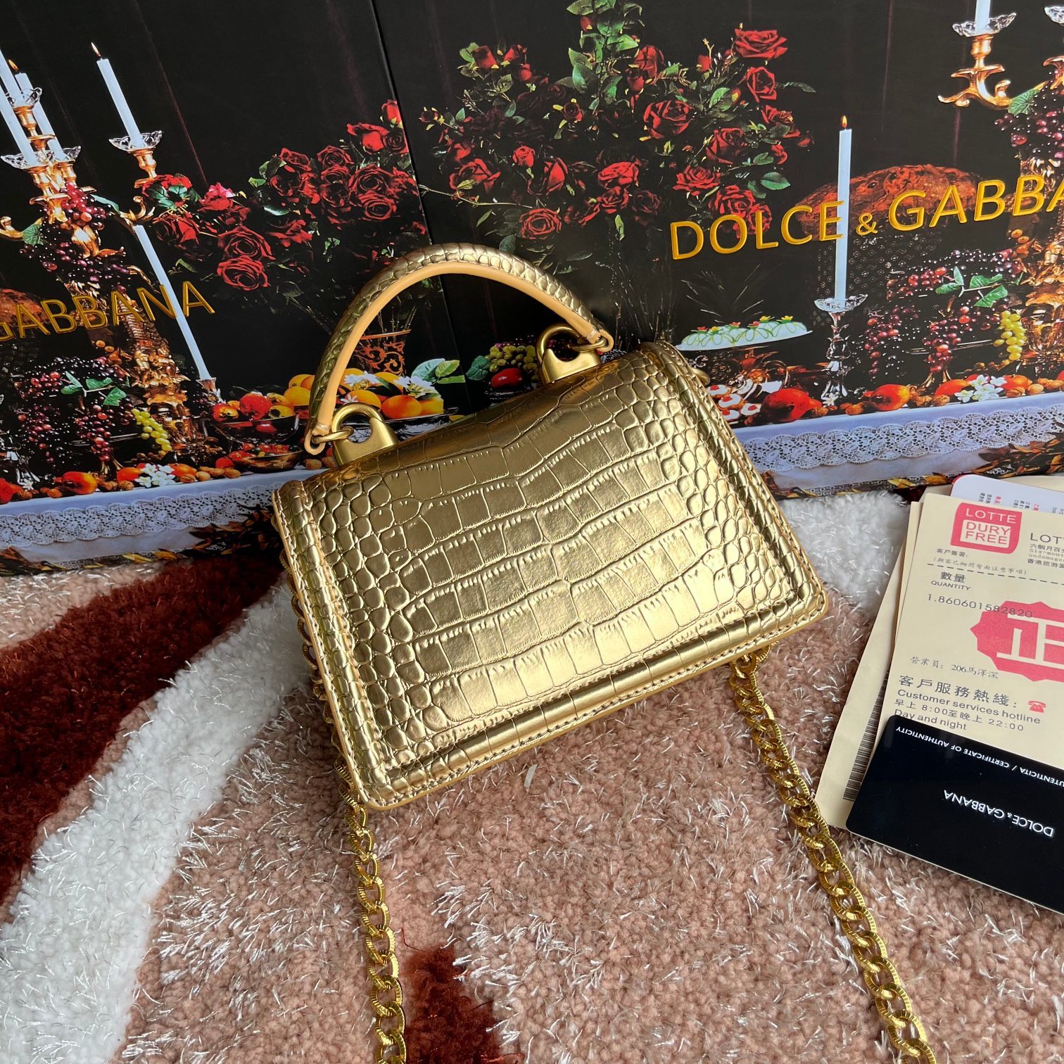 Dolce&Gabbana杜嘉班纳链条手提斜挎包款号6613鳄鱼纹原单细腻手工制造进口牛皮配以原厂五金包