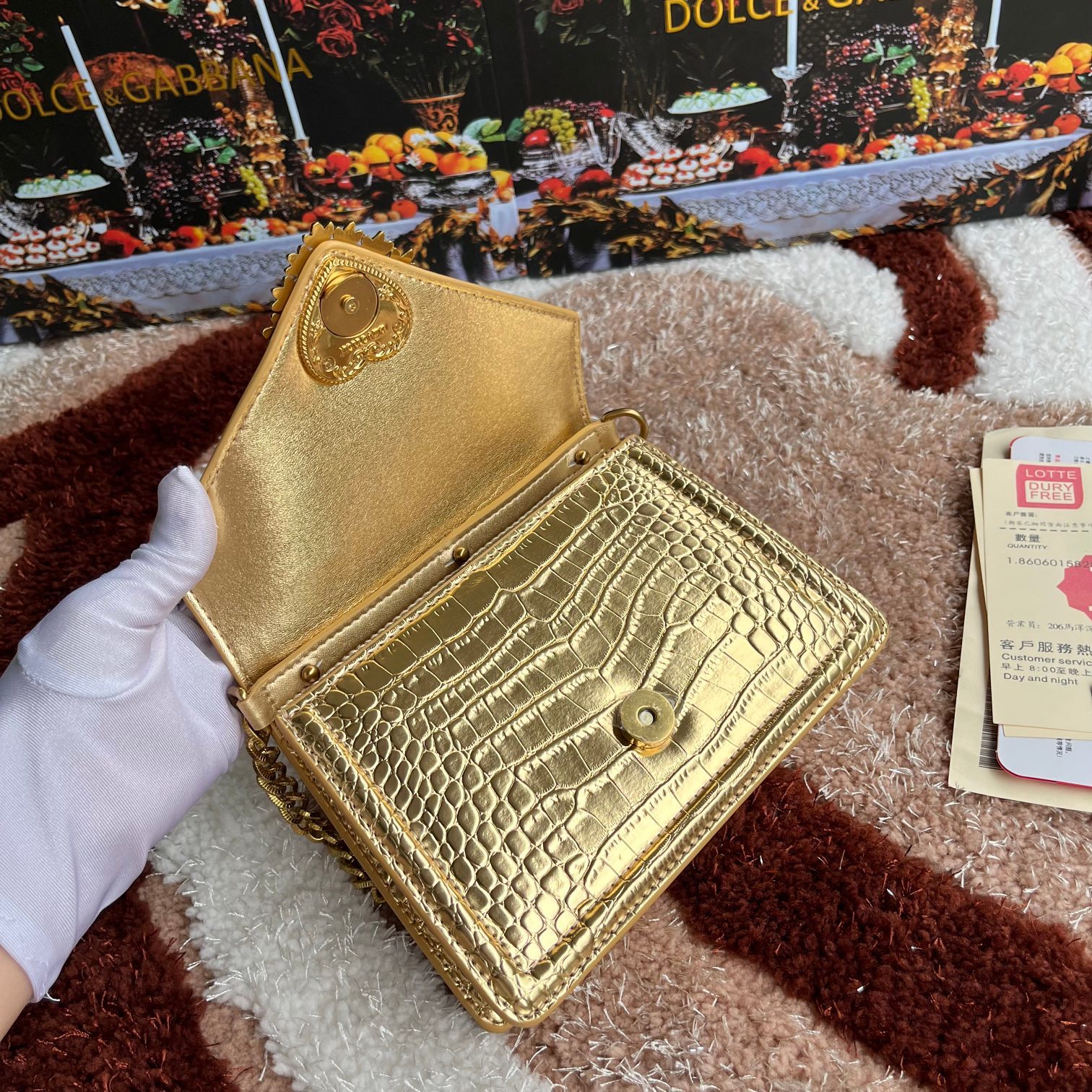 Dolce&Gabbana杜嘉班纳链条手提斜挎包款号6613鳄鱼纹原单细腻手工制造进口牛皮配以原厂五金包