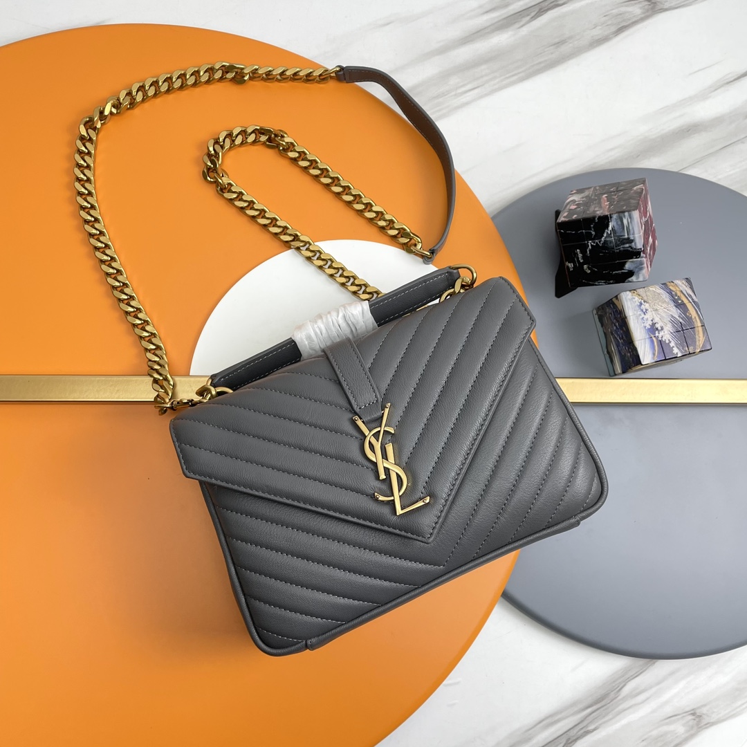 #Monogram college# Bolso de mensajero color gris/cierre dorado_24cm, modelo clásico eterno, el modelo 24cm súper popula…
