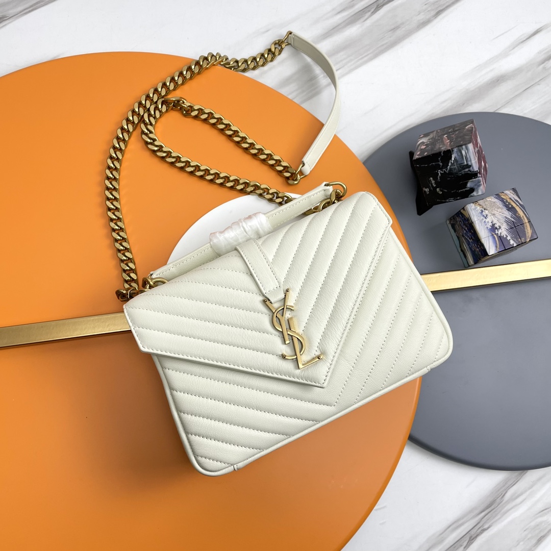 #Monogram college# Bolso de mensajero color blanco crema/cierre dorado_24cmP, modelo clásico eterno, el modelo 24cm súp…