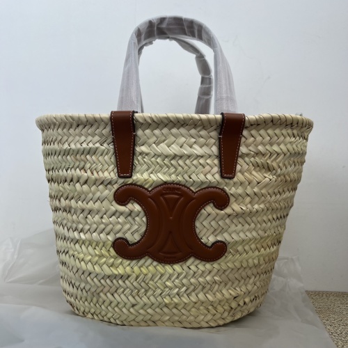Celine Teen Triomphe Classic Palm Leaf & Calfskin Basket Bag, 36 x 25 x 21 cm 1 Celine Teen Triomphe Classic Palm Leaf & Calfskin Basket Bag, 36 x 25 x 21 cm