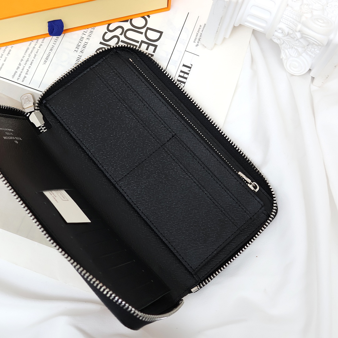 Leather long zipper wallet interior compartments