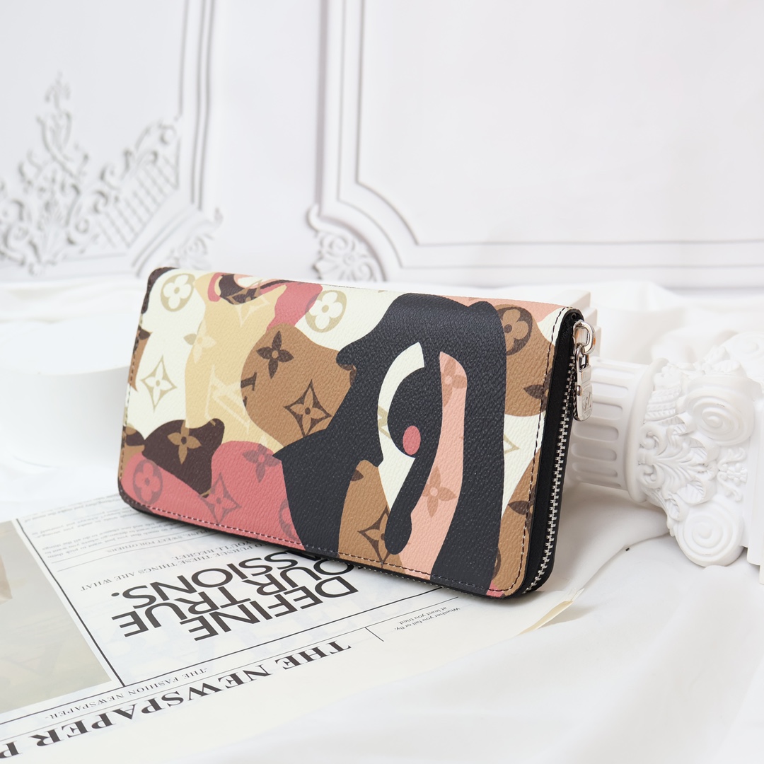 Leather long zipper wallet open view