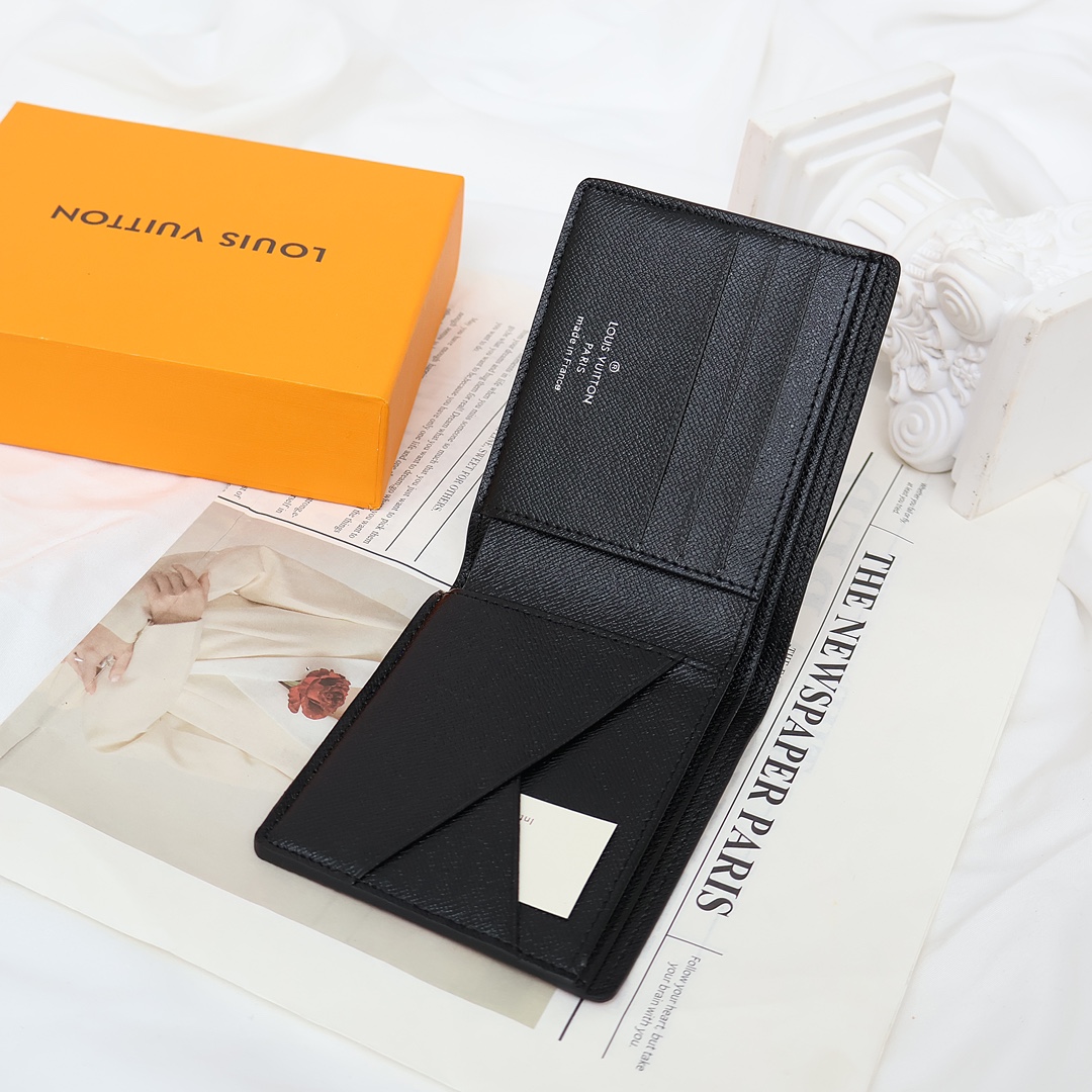 Slim leather bifold wallet with cards and cash