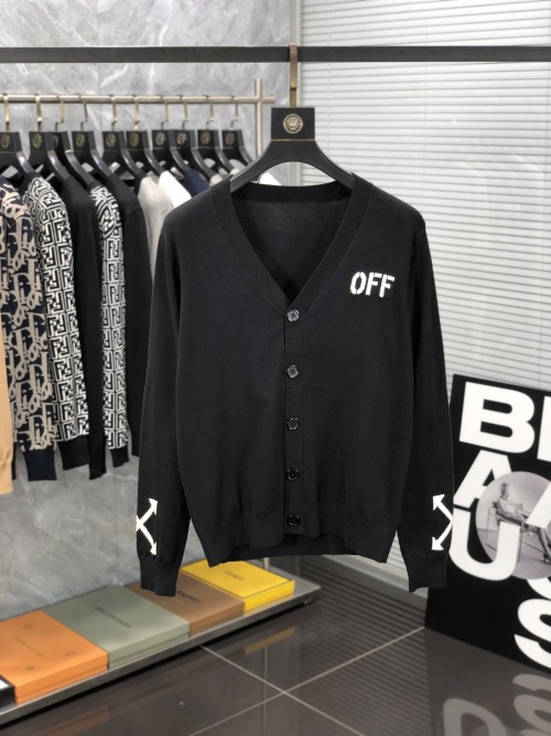 Off-White V-Neck Knit Cardigan - High-Quality Italian Fabric, Timeless Style