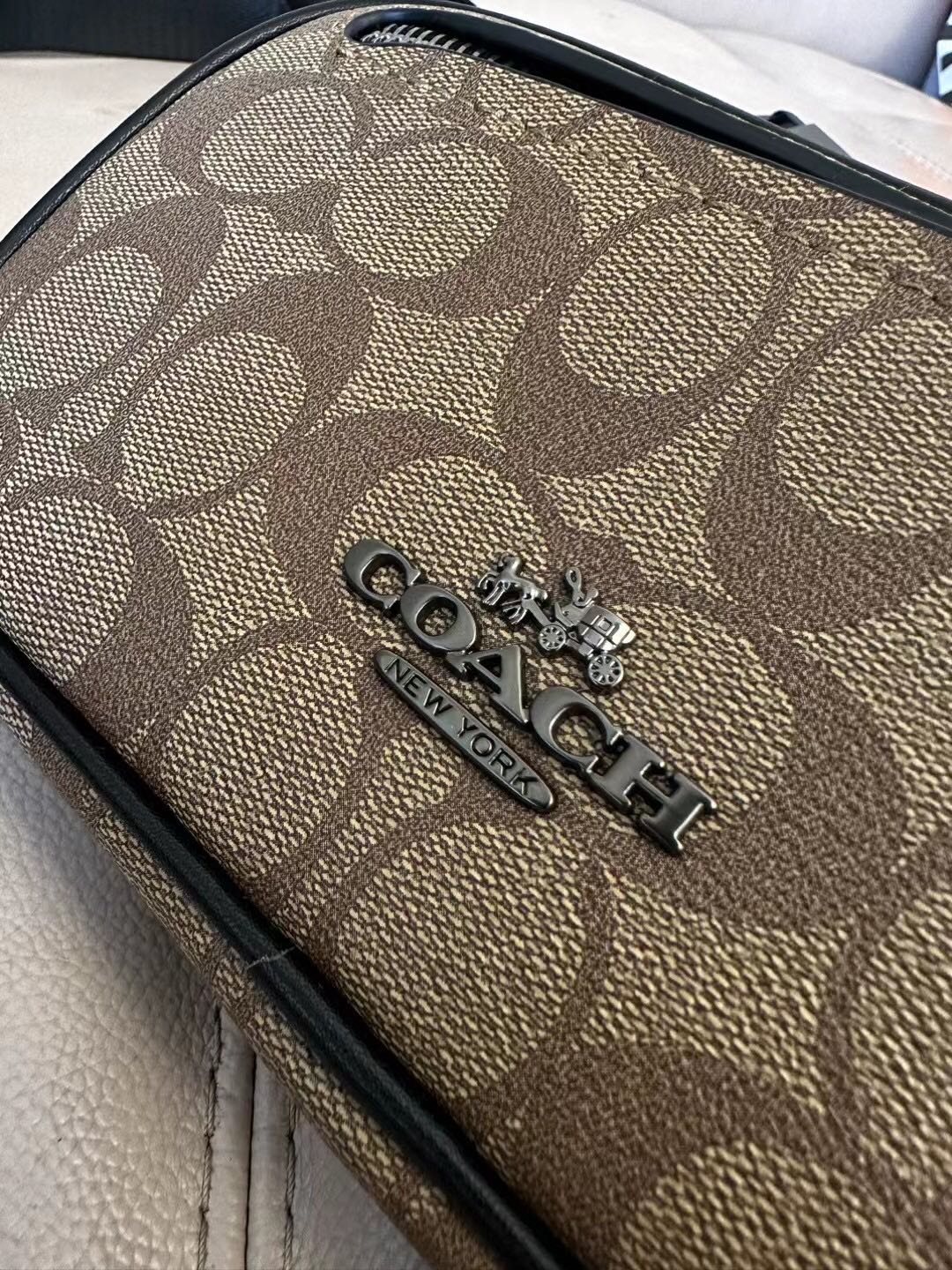 Coach COACH/蔻驰 CJ506黑花 CJ507纯黑 奥莱男士 标志ELIAS多功能胸包 腰包