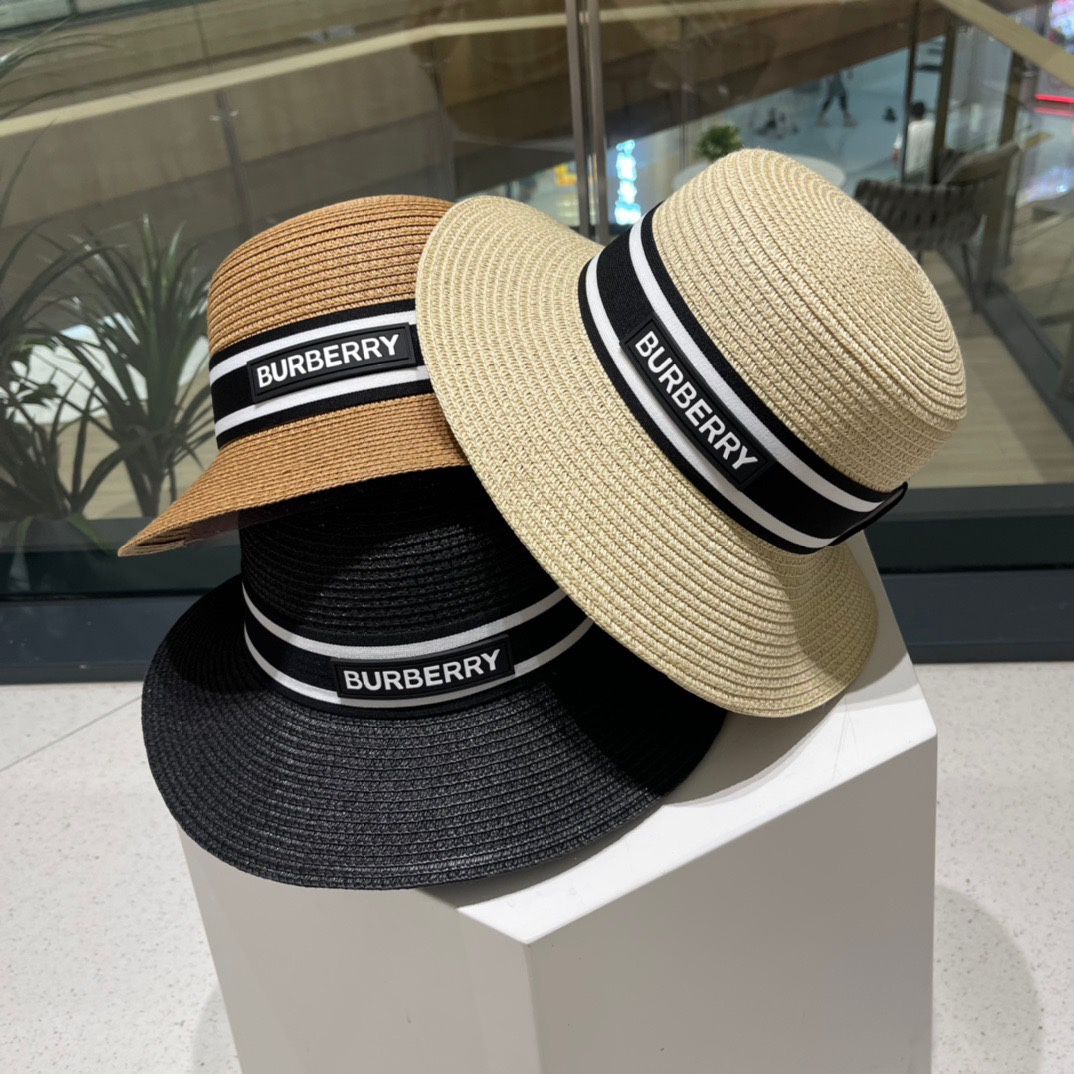 【burberry巴宝莉】新款小香度假风大沿盆帽草帽，旅行必备，超好搭配，赶紧入手！