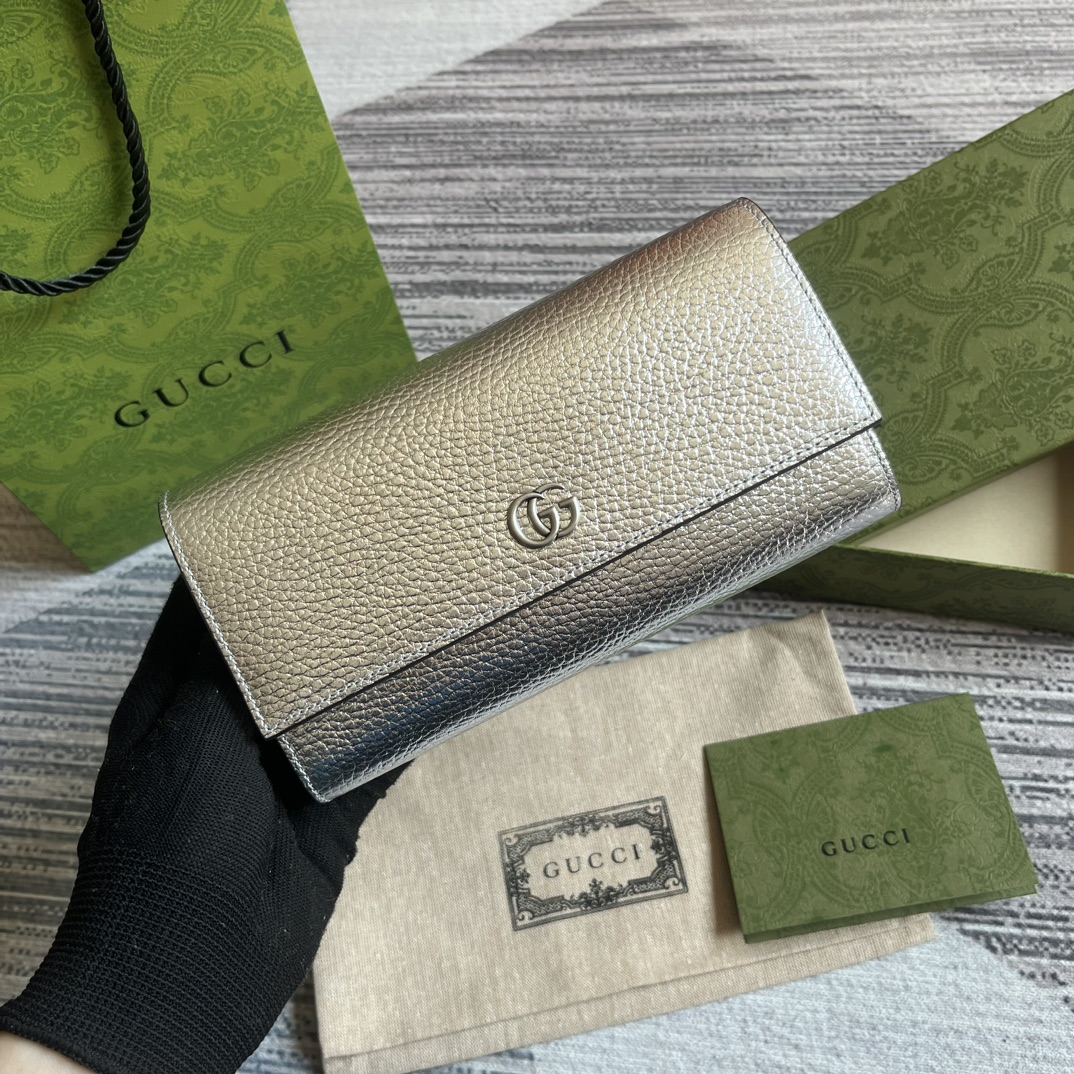 GG Marmont long wallet silver leather double G hardware