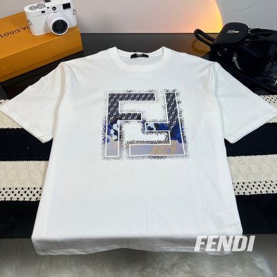 Fendi Clothing T-Shirt Black White Printing Unisex Cotton Summer Collection Short Sleeve