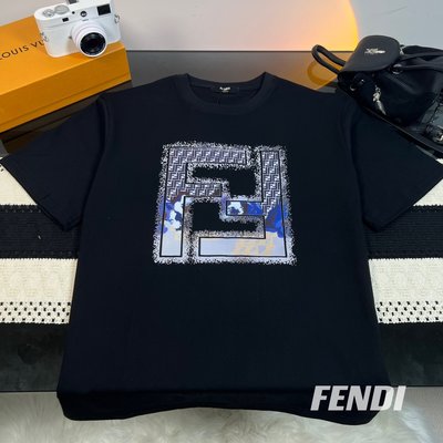 Fendi Clothing T-Shirt Black White Printing Unisex Cotton Summer Collection Short Sleeve
