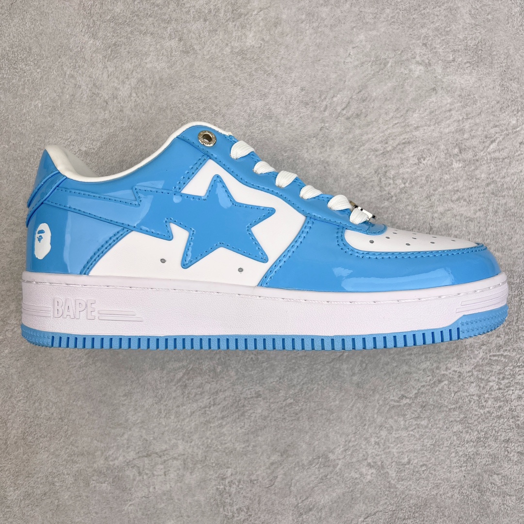 零售💰230 ＃PB版 福利特价‼Bape Sta To Low 明星同款 猿人头经典漆皮低帮运动休闲板鞋 白蓝 全套原纸板楦头开发 确保原汁原味 市场最完美低趴版型 一比一鞋头弧度高度鞋身弧度 外贸平台指定订单 匠心打造 开发时长超过半年 独家私模磨具冲刀加持 原厂特供皮料光泽色卡零偏差 内里均采用市场最好的超软原厂填充棉 原数据进口机台高频印压LOGO 最高QC检验标准 控制溢胶瑕疵 深浅定位均保持zp一致 中底嵌入Ortholite缓震材质 全套原包装 包含猿人logo 定制防尘袋 尺码：36 36.5 38 38.5 40 40.5 41 42 42.5 43 44 44.5 45 46 编码：by2936030-运动鞋