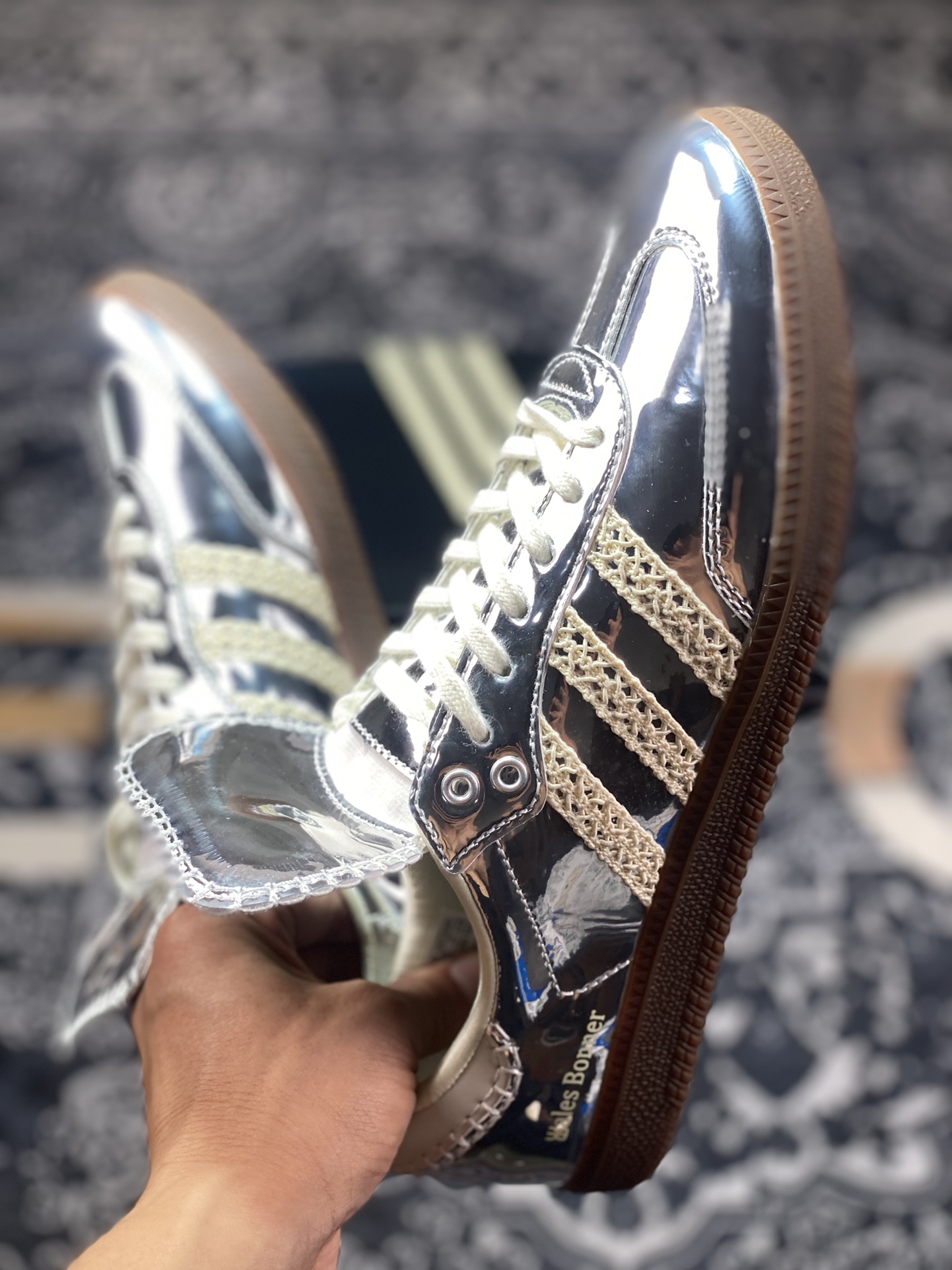 Wales Bonner x Adidas Originals Samba Classic ”Silver Metallic” Samba Sneakers ”Mirror Silver Beige Caramel Sole” IG8181