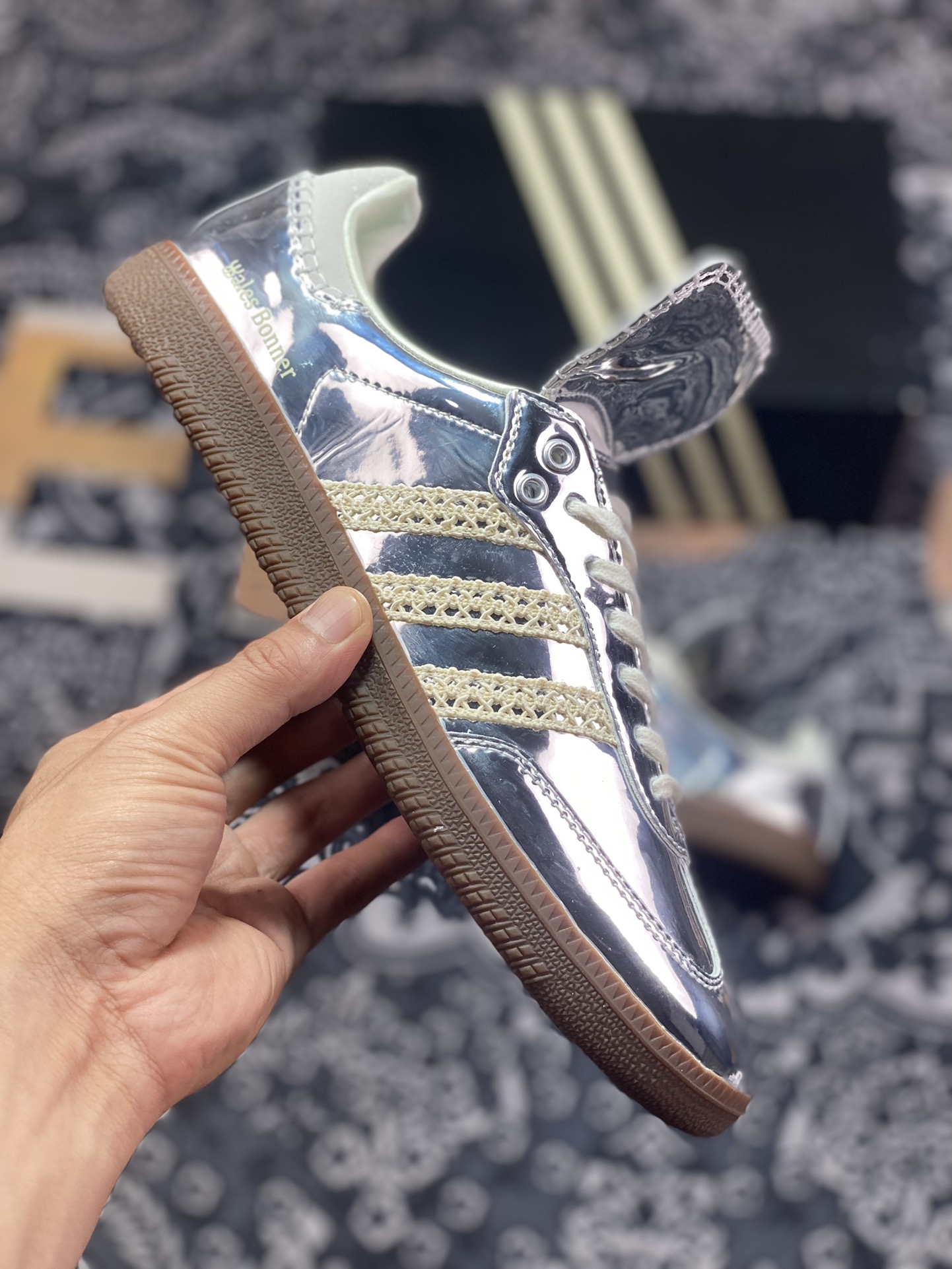 Wales Bonner x Adidas Originals Samba Classic ”Silver Metallic” Samba Sneakers ”Mirror Silver Beige Caramel Sole” IG8181