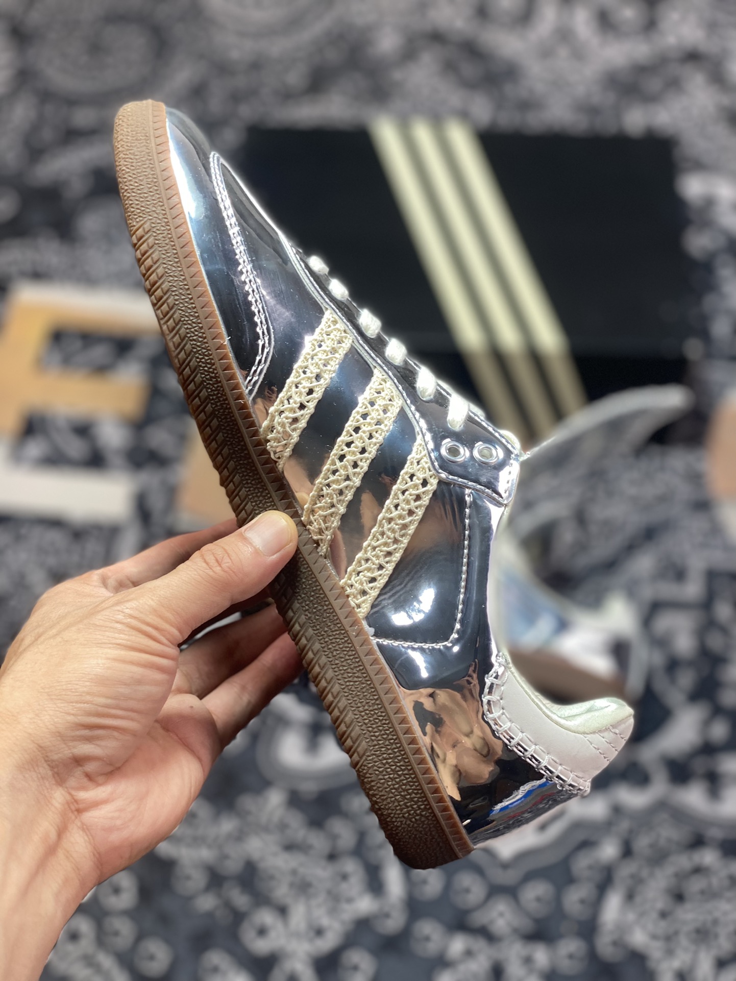 Wales Bonner x Adidas Originals Samba Classic ”Silver Metallic” Samba Sneakers ”Mirror Silver Beige Caramel Sole” IG8181