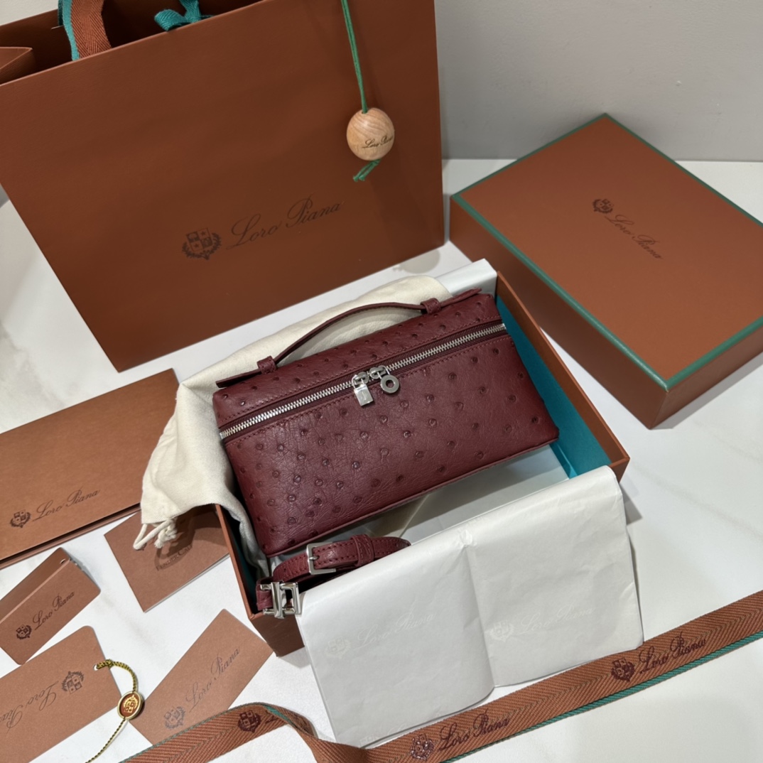 𝐋𝐨𝐫𝐨 𝐏𝐢𝐚𝐧𝐚 🐦 Extra Bag 19 ボックスバッグ ダチョウ革 希少皮革-最高品質