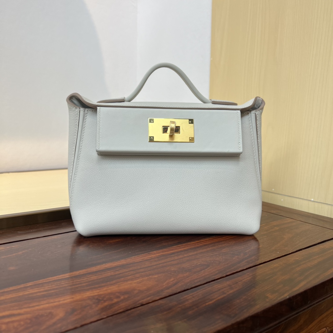 Elegant Mini Kelly 2424 Handbag - Glacier White Evercolor Leather, 21cm