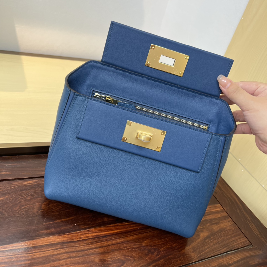 Elegant Evercolor Leather Kelly 2424 Mini Handbag - Deep Blue, 21cm 8 i1690709513 2553 6