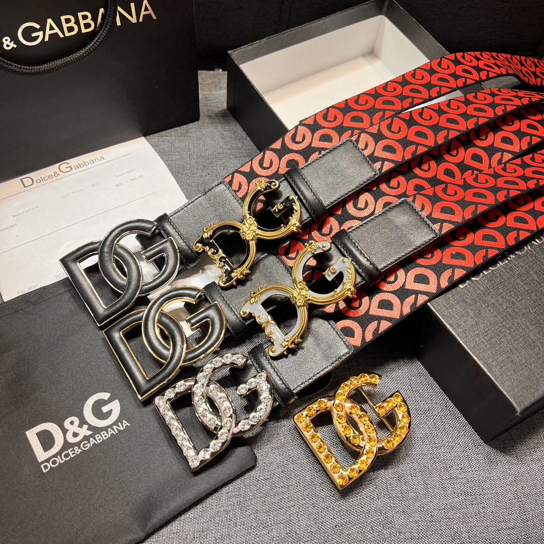 DG宽3.8cmDolce&Gabbana新款男士织带印花腰带搭配进口头层牛皮