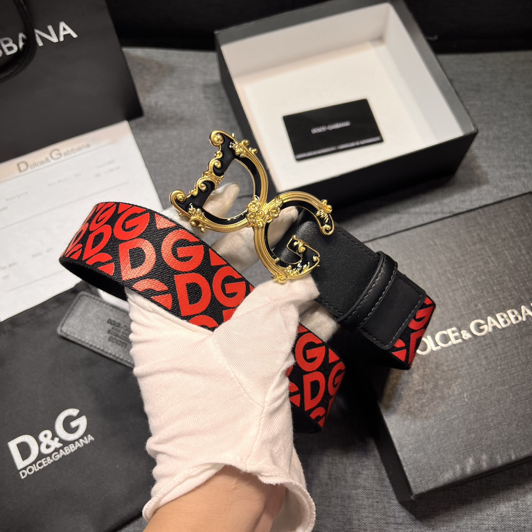 DG宽3.8cmDolce&Gabbana新款男士织带印花腰带搭配进口头层牛皮