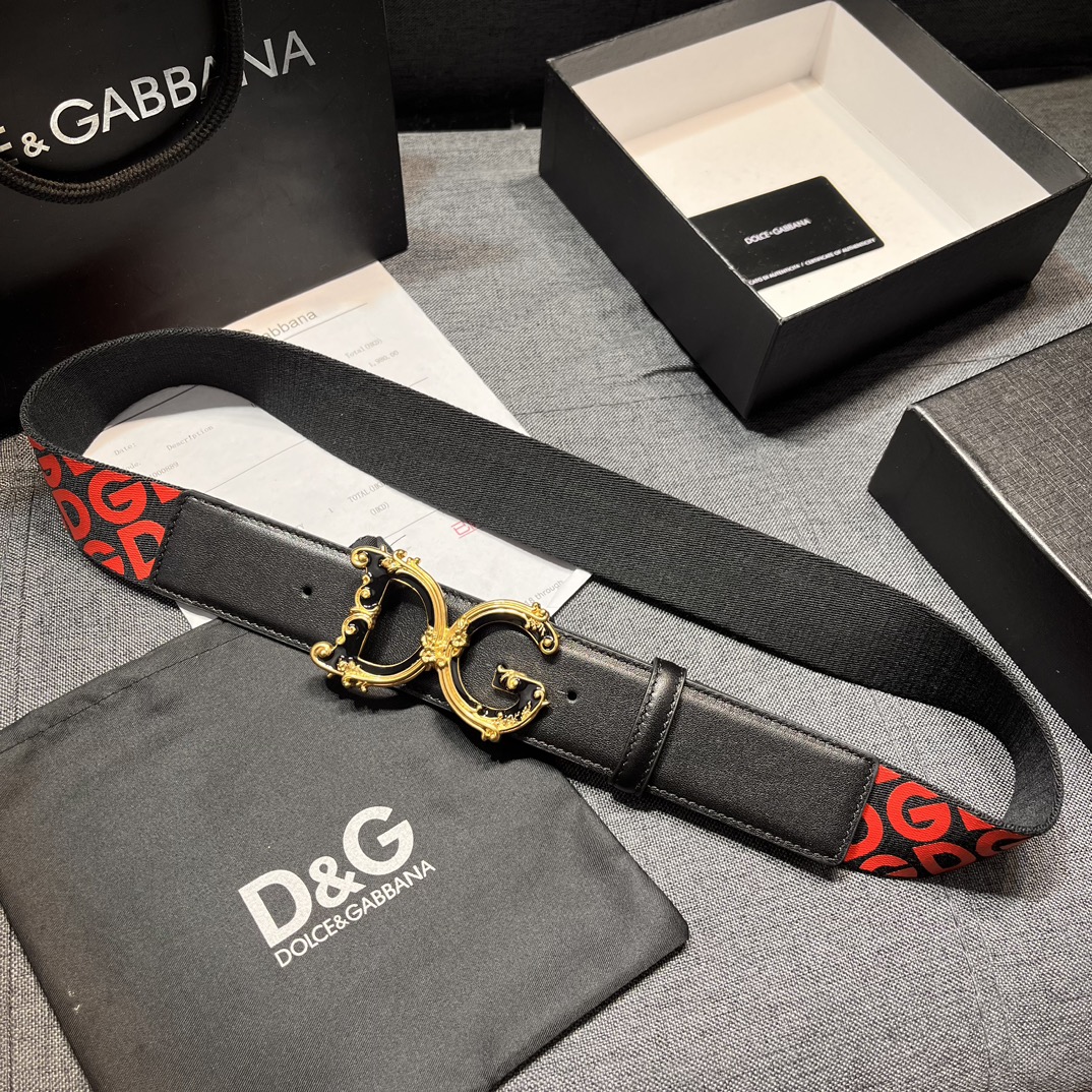 DG宽3.8cmDolce&Gabbana新款男士织带印花腰带搭配进口头层牛皮