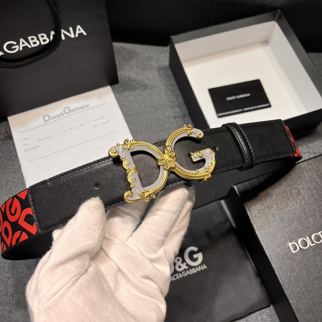 DG宽3.8cmDolce&Gabbana新款男士织带印花腰带搭配进口头层牛皮