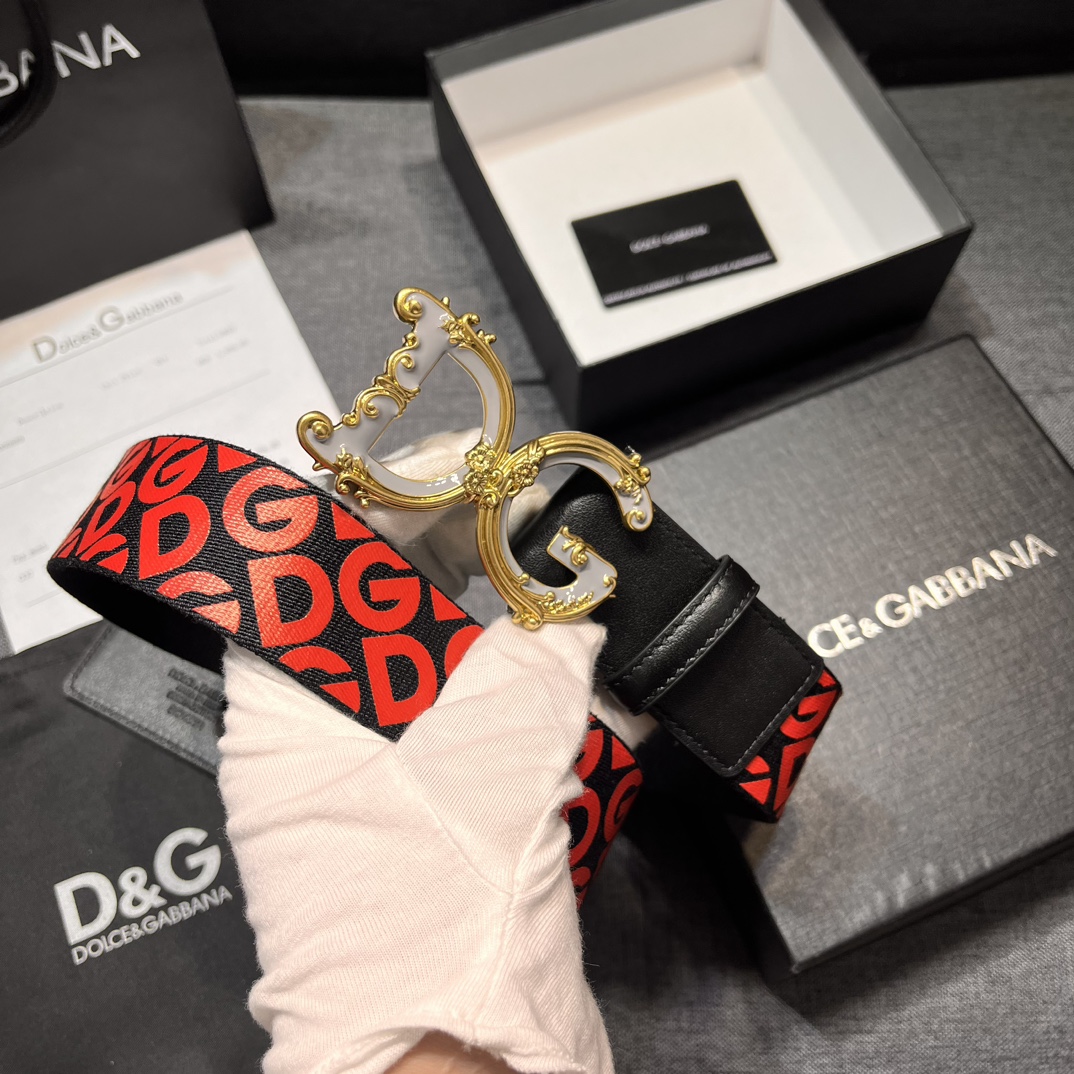 DG宽3.8cmDolce&Gabbana新款男士织带印花腰带搭配进口头层牛皮