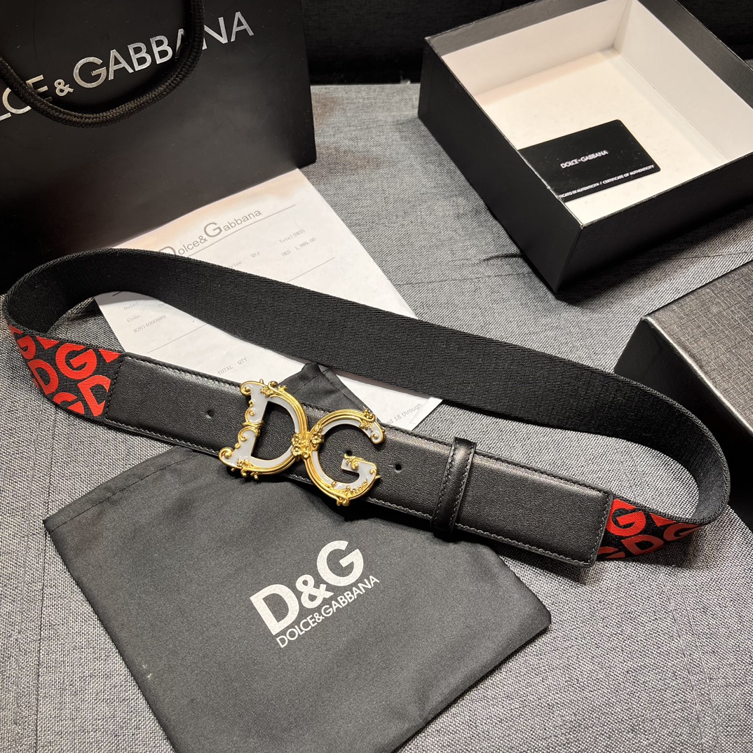 DG宽3.8cmDolce&Gabbana新款男士织带印花腰带搭配进口头层牛皮