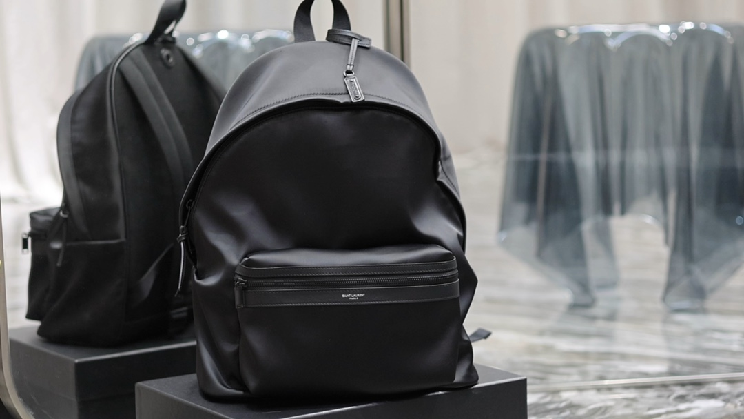 Backpack Black black button silk fabric with cowhide Real shot video in stock