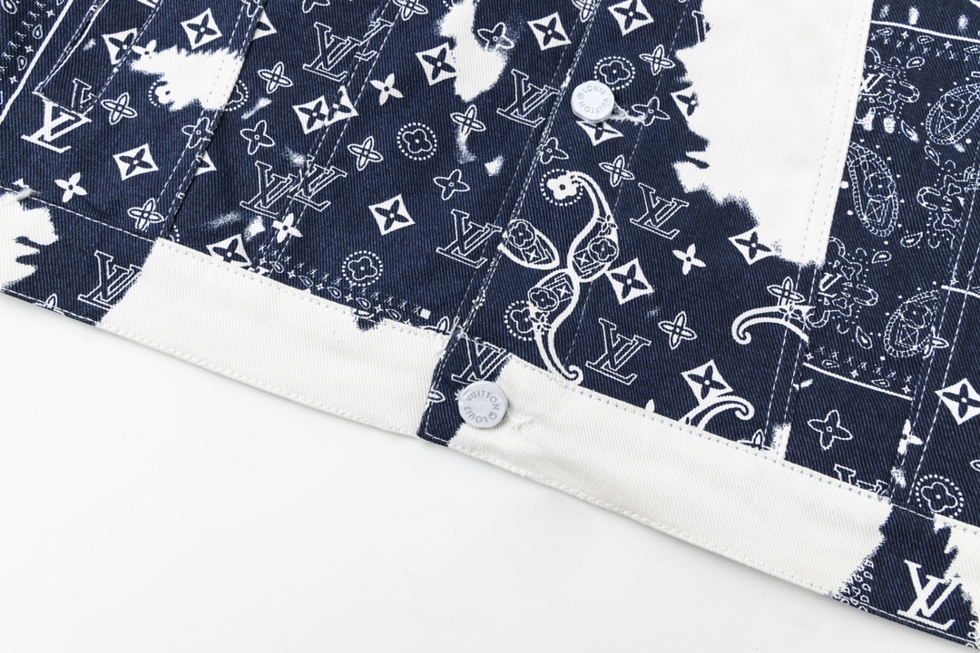 LouisVuitton路易威登23FW新款腰果花扎染印花牛仔外套 腰花蓝