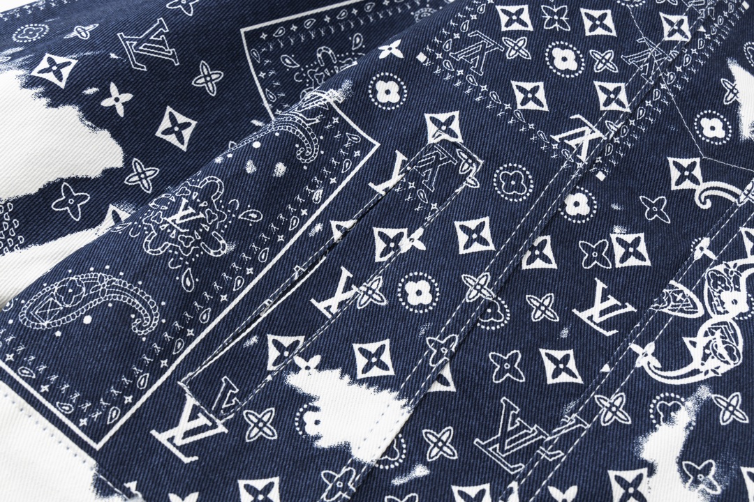 LouisVuitton路易威登23FW新款腰果花扎染印花牛仔外套 腰花蓝