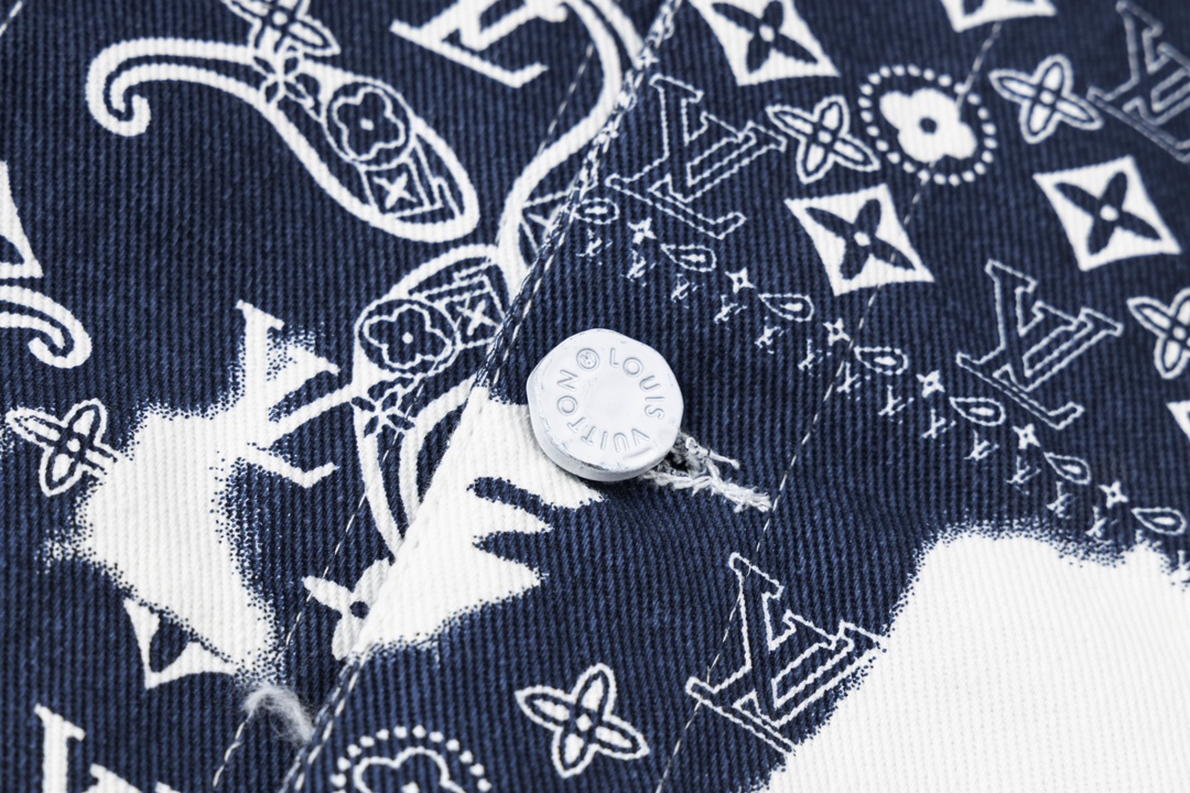 LouisVuitton路易威登23FW新款腰果花扎染印花牛仔外套 腰花蓝