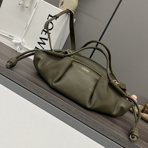 LOEWE Small Paseo Dumpling Bag in Shiny Nappa Leather, Olive Green 1 LOEWE Small Paseo Dumpling Bag in Shiny Nappa Leather, Olive Green