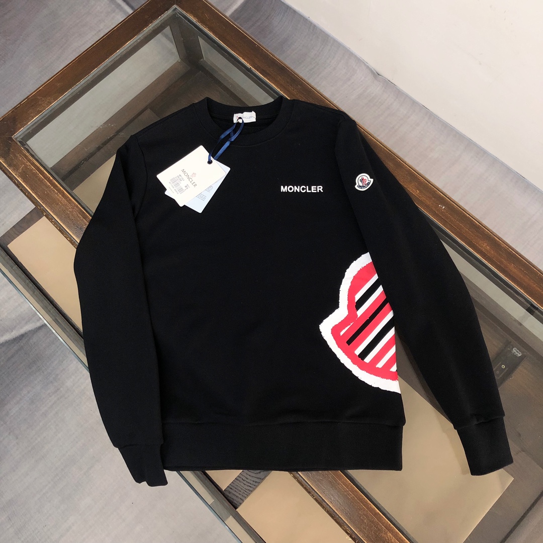 Moncler Clothing Sweatshirts Black Blue White Unisex Cotton Fall/Winter Collection Long Sleeve