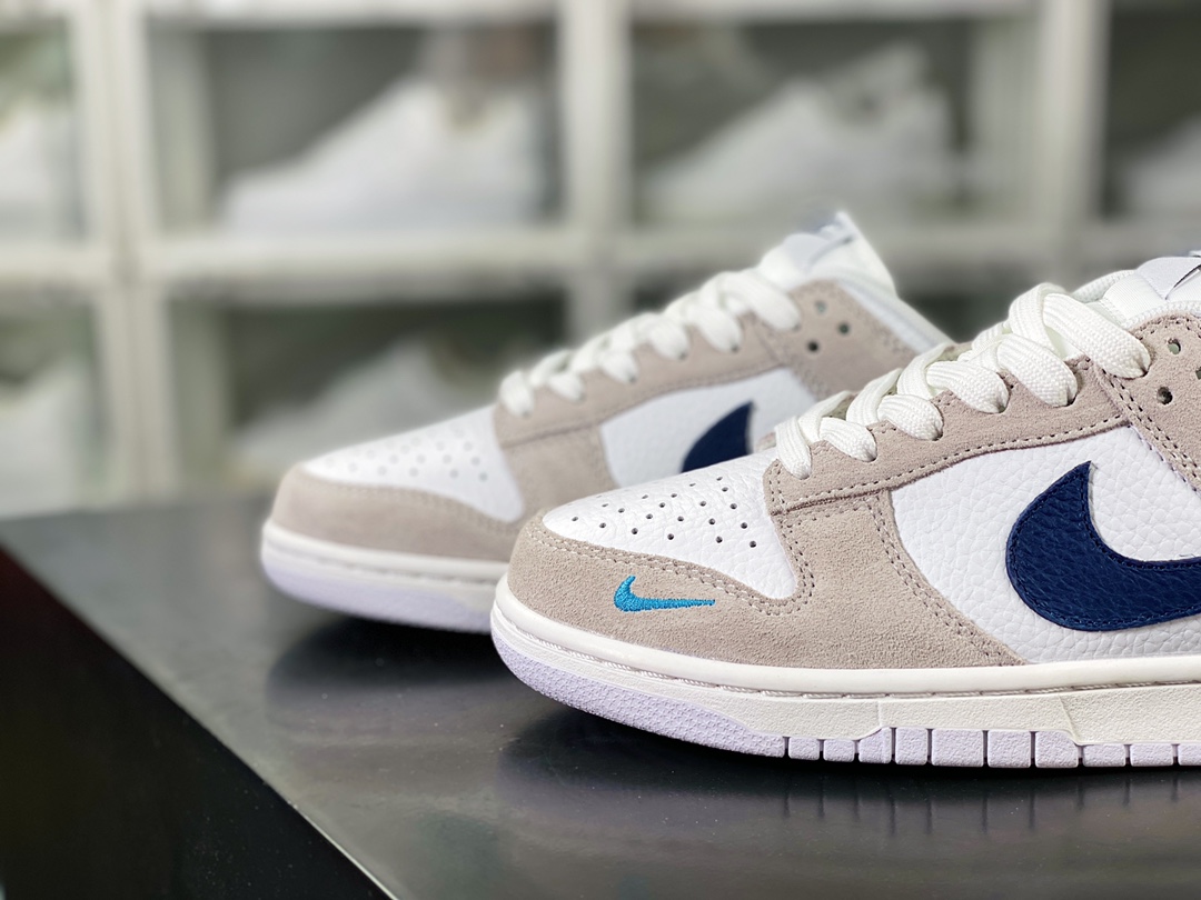 SB Dunk Low GS”Mini Swoosh/White/Grey” Dunk Series Low-top Sneakers ”Leather Light Gray Blue” FJ4227-001