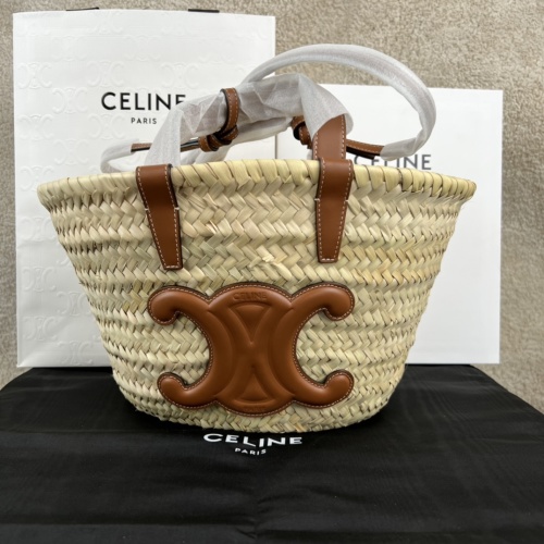 CELINE Teen Triomphe Classic Palm Leaf & Calfskin Leather Basket Bag 1 CELINE Teen Triomphe Classic Palm Leaf & Calfskin Leather Basket Bag