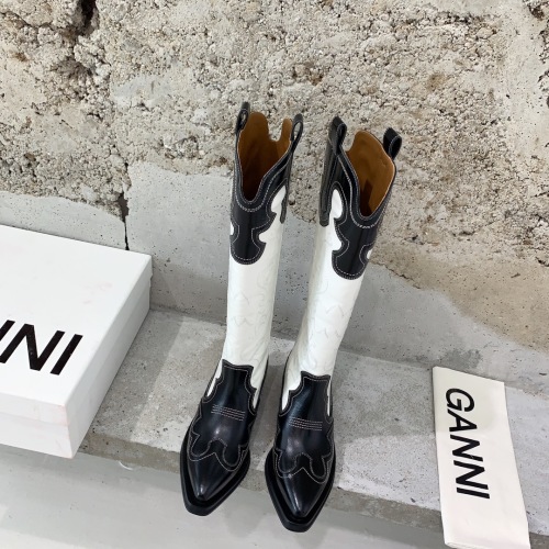 Ganni Western Boots,Cowboy Boots, Calf Leather,4cm Heel, Black and White 1 Ganni Western Boots,Cowboy Boots, Calf Leather,4cm Heel, Black and White
