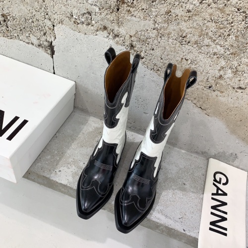 Ganni Western Boots - Black and White Leather Cowboy Boots for Women 1 Ganni Western Boots - Black and White Leather Cowboy Boots for Women