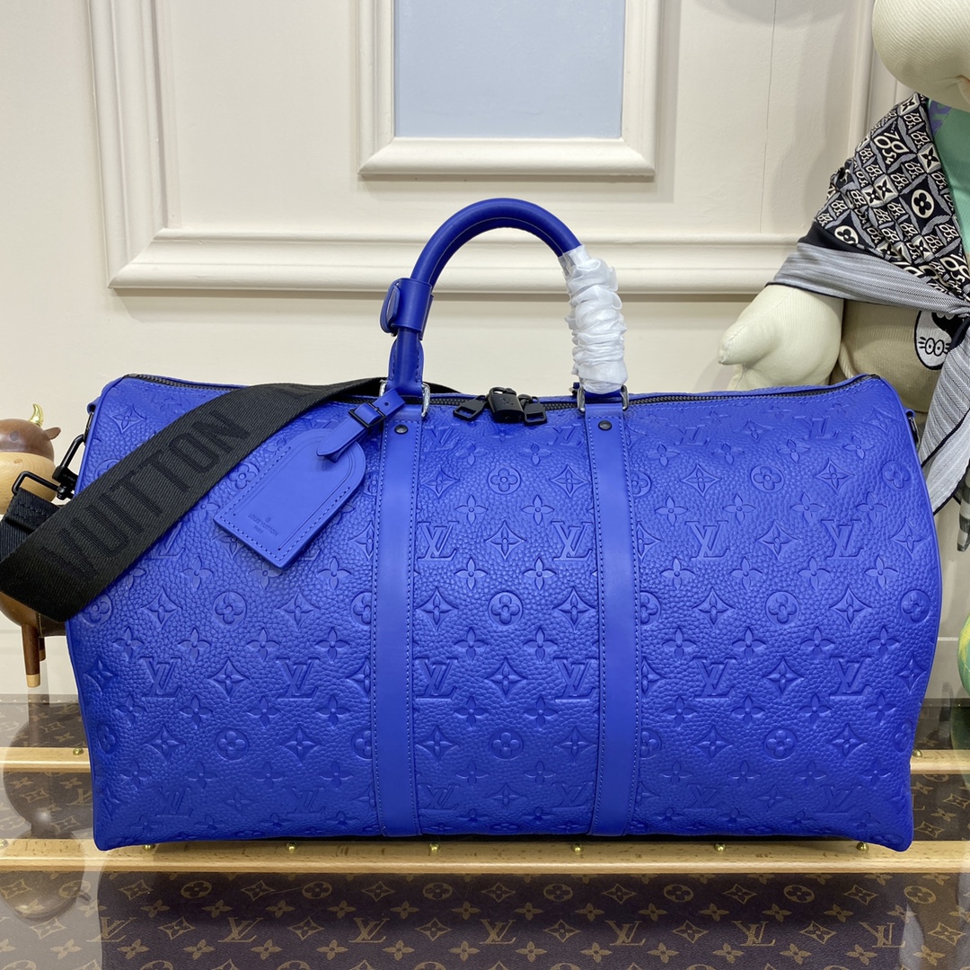 Louis Vuitton LV Keepall Travel Bags Black Blue Cowhide N44810