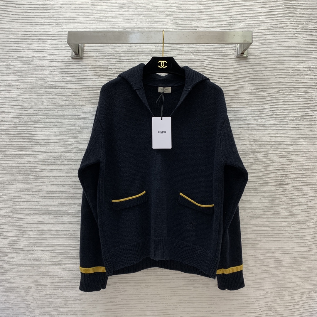 Celine Scarf Shawl Navy Splicing Knitting Wool Fall/Winter Collection Long Sleeve