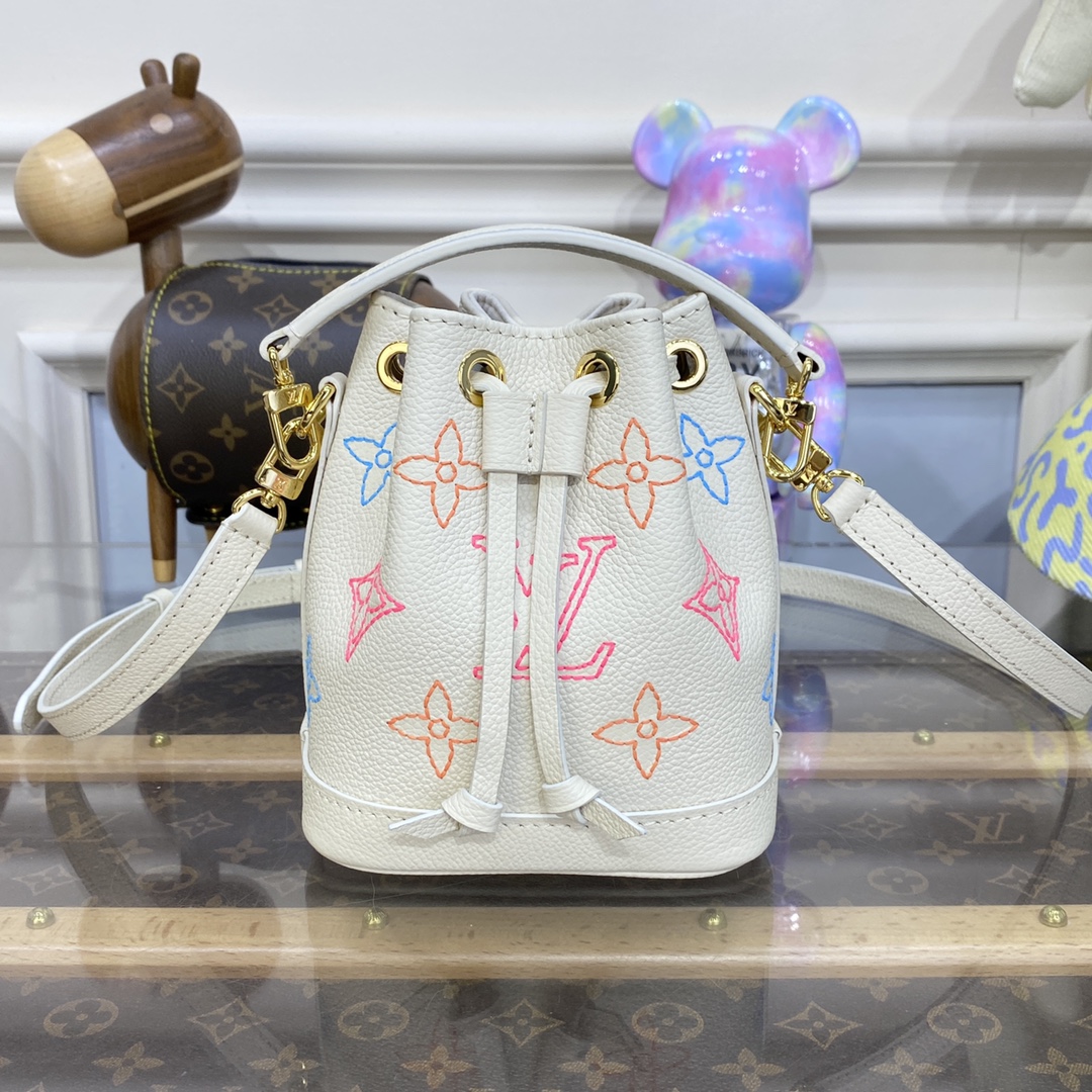 Louis Vuitton LV Nano Noe Bags Handbags White Embroidery Empreinte​ M23088