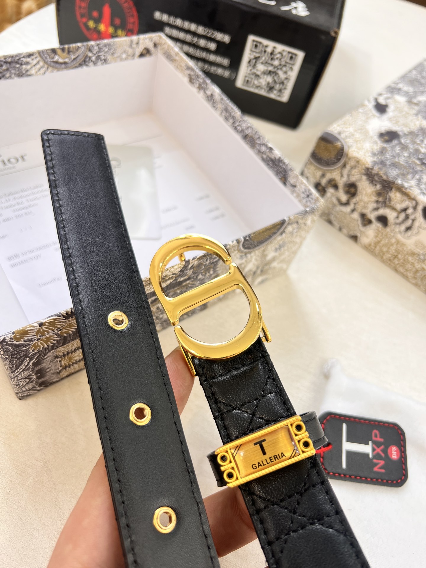 迪奥女款皮带 进口原厂原厂皮 法国进口皮 格子斜线皮带顶级免税代购级别