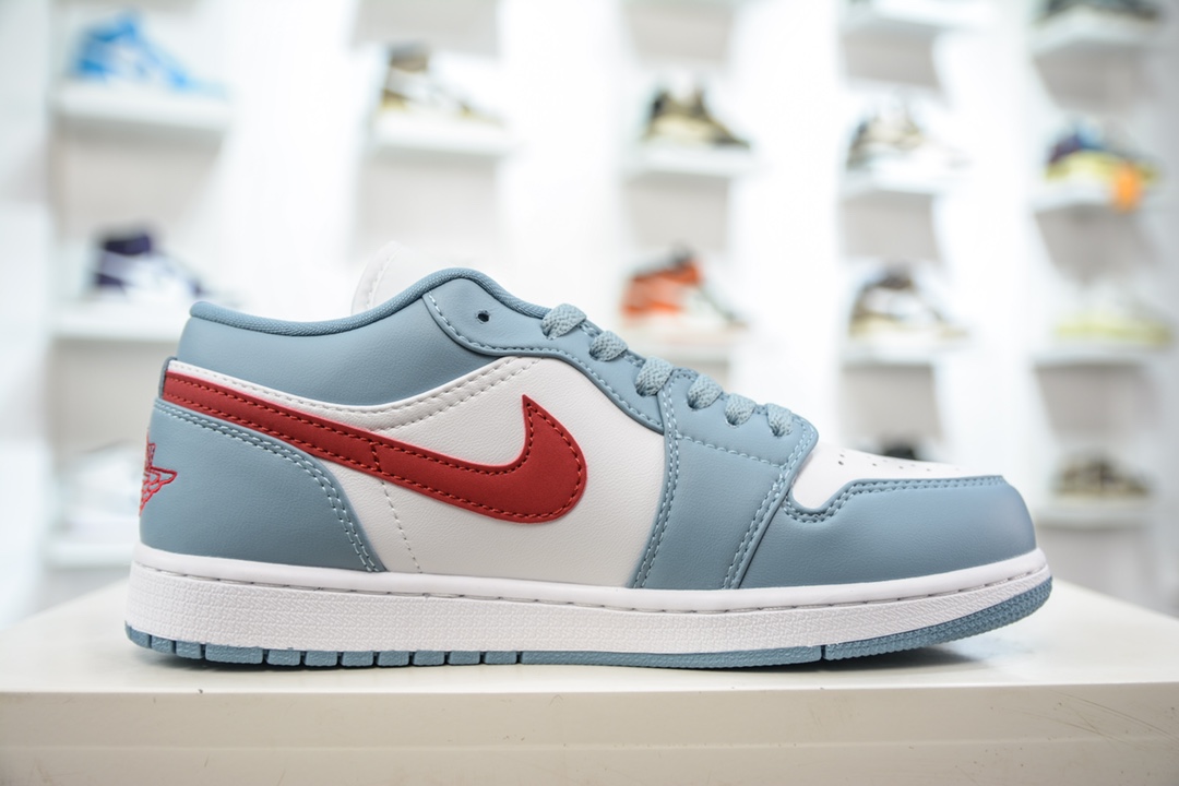 E Air Jordan 1 Low 浅蓝白红勾 AJ1乔1低帮休闲板鞋 DC0774-164